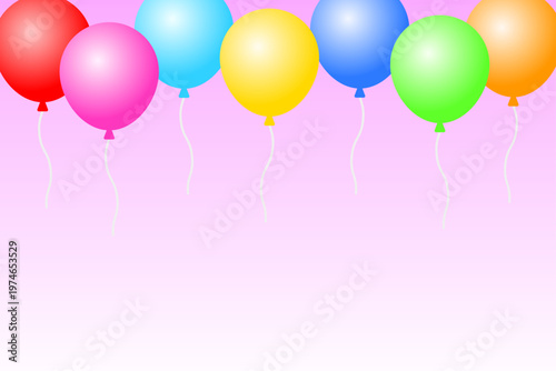カラフルな風船が浮かぶ背景イラスト コピースペース付きポップデザイン素材　ピンク