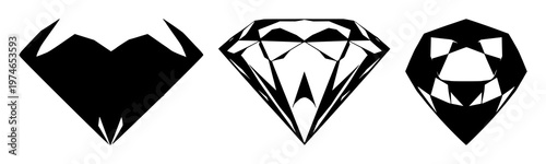 Diamond gemstone silhouette set with sharp facets and clean outline featuring gem, precious stone, jewelry with elegance and sparkle