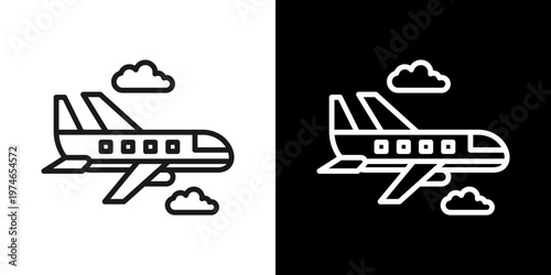 Plane Icon Of Line Black And White Style