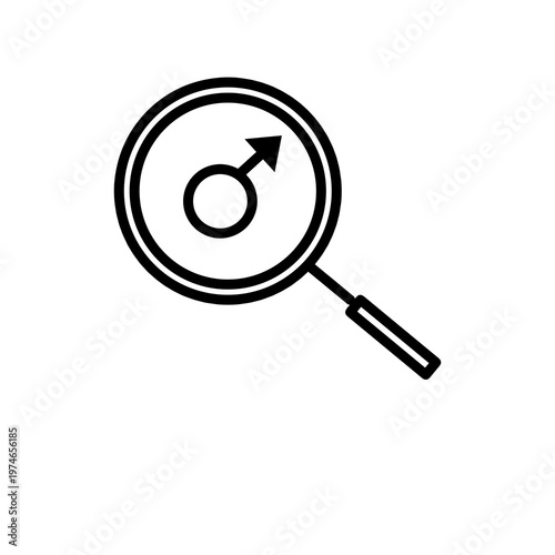Male health check icon with magnifying glass, men health monitoring and diagnosis concept isolated on transparent background