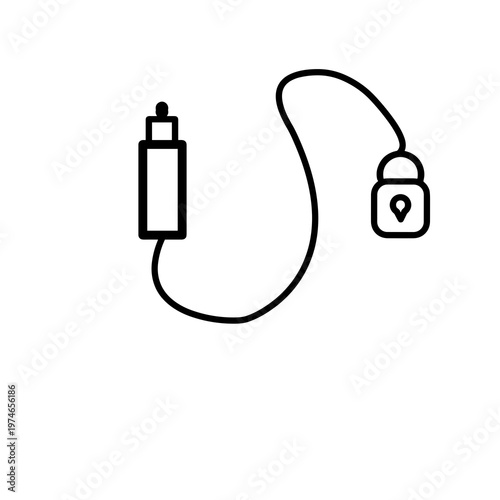 Secure cable connection icon, protected data transfer and device security concept isolated on transparent background