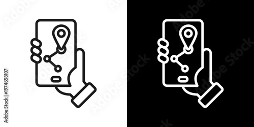 GPS Navigation Icon Of Line Black And White Style