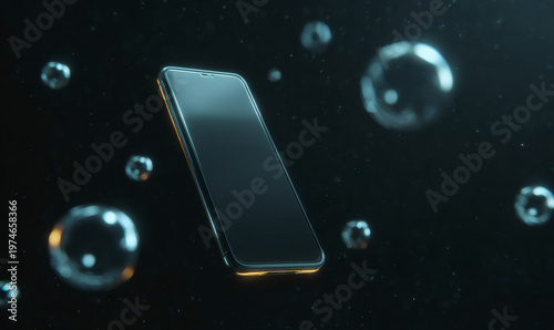 Modern smartphone with reflective screen in a dark abstract background