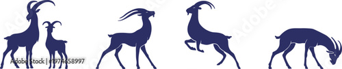 Elegant Goat Silhouettes Set – Graceful Ibex Antelope Style Animals for Zodiac, Logos, Branding and Patterns Vector Collection. Chinese Zodiac Goat Symbol.