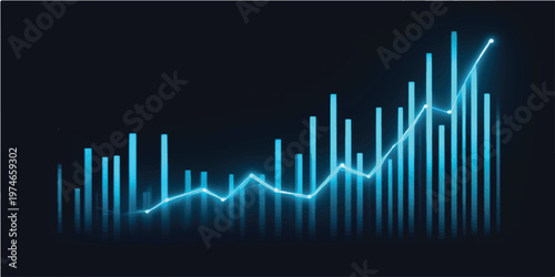 This blue medical vector illustration features a sound wave frequency line styled as an EKG heartbeat pulse monitor graph for healthcare and music stock chart monitoring