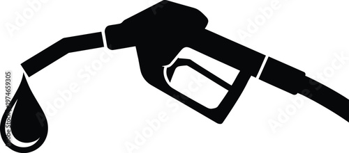 Fuel pump nozzle icon black silhouette vector gas station handle with oil drop for energy and automotive industry