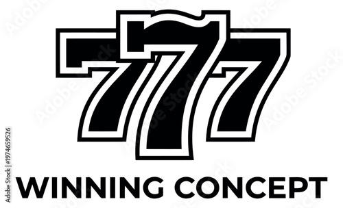 Bold flat illustration of triple 777 lucky number depicting casino jackpot winning concept for gambling and gaming design