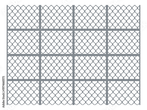 Flat illustration of chain link fence depicting wire mesh grid pattern for security and boundary design