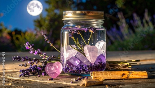Self-Care Moon Water Charging with Crystals and Lavender under Full Moon