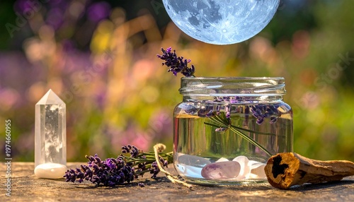 Self-Care Moon Water Charging with Crystals and Lavender under Full Moon