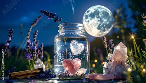 Self-Care Moon Water Charging with Crystals and Lavender under Full Moon