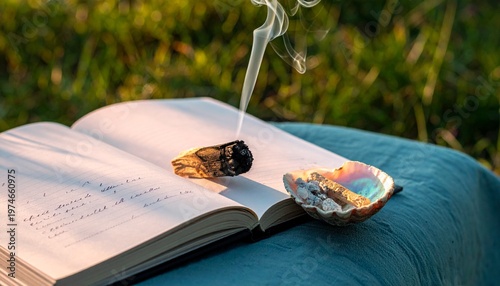 Wellness Breathwork Setup with Guided Journal and Palo Santo Smoke at Dawn