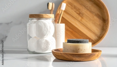 Eco-Friendly Bathroom Vanity with Reusable Cotton Rounds and Bamboo Toothbrushes