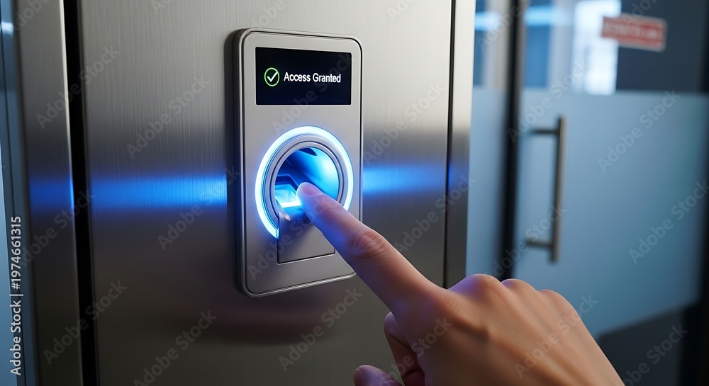Naklejka premium Fingerprint scanner access control system security technology.