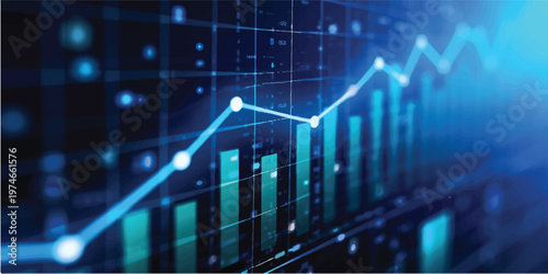 Fotografija A 3d financial stock market graph with a blue arrow and heartbeat line shows dat