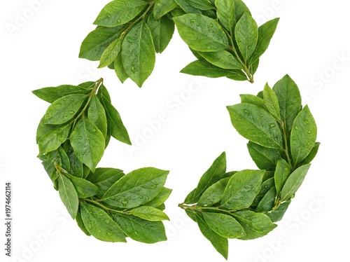 Green Recycling Symbol Made of Leaves - Symbolizing Nature and Environmental Preservation