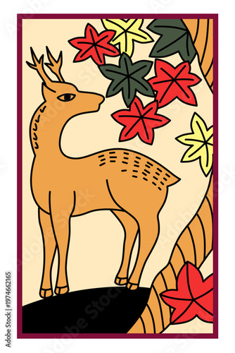 紅葉に鹿の花札