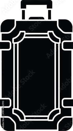 Black silhouette icon of a vintage style travel suitcase with reinforced corners and a handle