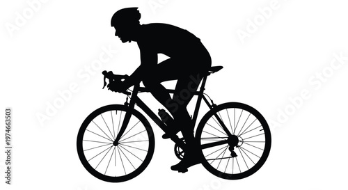 Silhouette of a cyclist riding a road bike against a plain white background