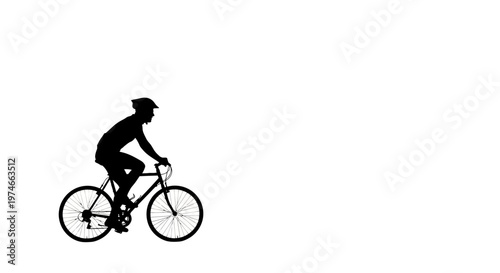 Silhouette of Cyclist Riding Bicycle on White Background