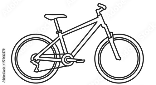 Simple line drawing of a mountain bike showcasing its frame and essential components