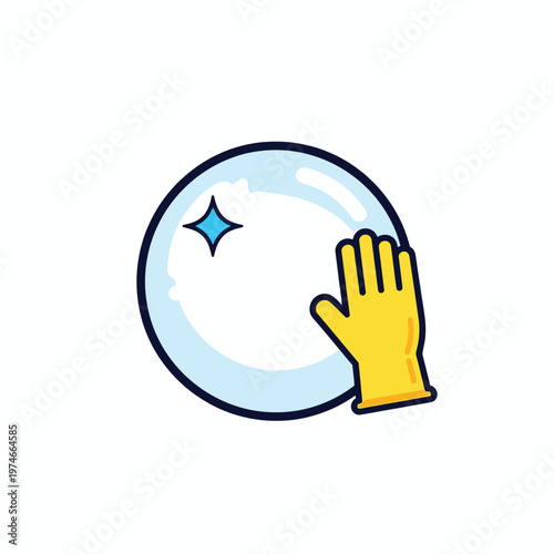 Cleaning hand wiping sparkling bubble.