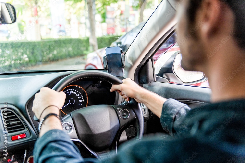 Naklejka premium Person driving car interior view