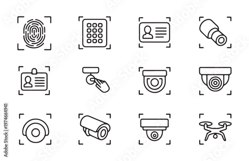 Set of six black outline gun illustrations on white background for design graphic element.