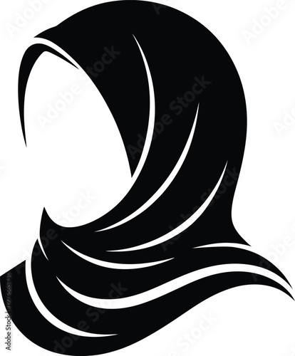 Black hijab silhouette icon vector illustration of traditional muslim headscarf for modest fashion and islamic culture branding