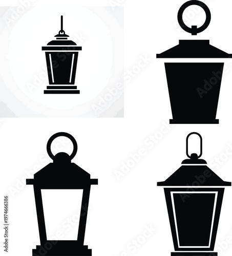 Black lantern with different and shapes white background street lamps outdoor lighting