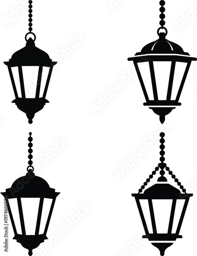 Four black lanterns on chains hanging lanterns chain lanterns decorative lanterns