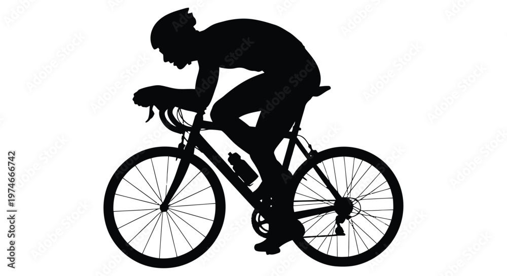 Fototapeta premium Silhouette of a cyclist riding a road bike against a white background