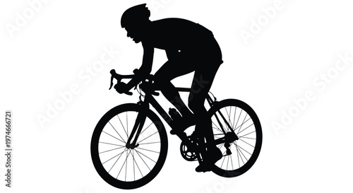 Silhouette of a cyclist riding a road bike against a white background