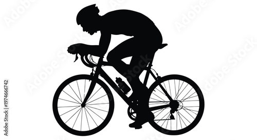 Silhouette of a cyclist riding a road bike against a white background