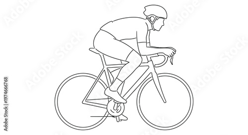 Line drawing of a cyclist riding a road bike in a dynamic pose