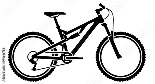 Black silhouette of a full suspension mountain bike against a white background