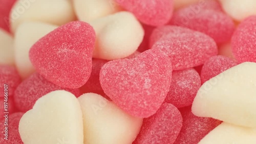 Heart shape gummy jelly candy macro, rotation