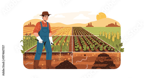 Farmer standing in a field with crops.