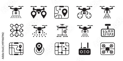 Assortment of black silhouette firearms including rifles, pistols, and submachine guns on white background.