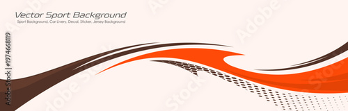 Abstract racing car wrap decal with dynamic wave design in orange colors. Vector vinyl wrap template for vehicle graphics EPS 10