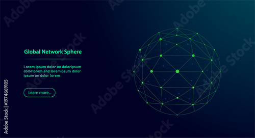 Futuristic Global Network Sphere with Connected Nodes, Digital Communication and Data Network Concept, Abstract Technology Illustration