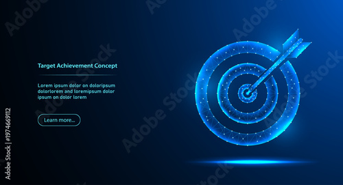 Foto Futuristic Low Poly Target with Arrow Hit Center, Goal Achievement and Success C