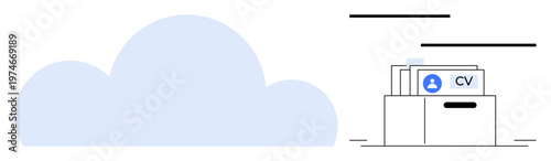 Cloud storage concept. Cloud technology enabling secure storage and access to resumes and documents. Cloud storage for personal data, HR systems, and job applications. For recruitment, digital filing