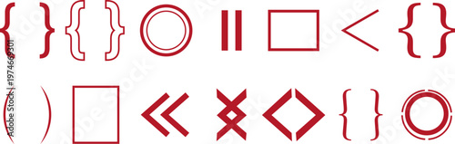 Curly brackets and quotation marks symbol collection vector. Curly brackets,creating an abstract typographic design. square brackets and quotation marks punctuation icon set vector illustration.
