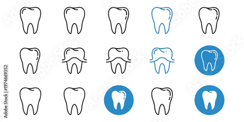 Professional dental care and stomatology tooth icons set