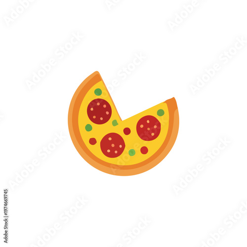 Pepperoni pizza slice flat vector food illustration