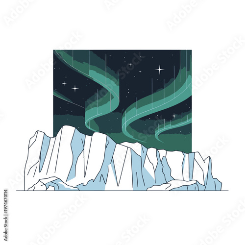 Iceberg Underneath The Aurora Borealis Sky.