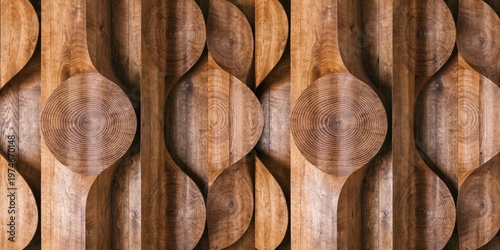 Wood background banner panorama long wide - Brown wooden acoustic panels wall texture, vertical boards, seamless pattern