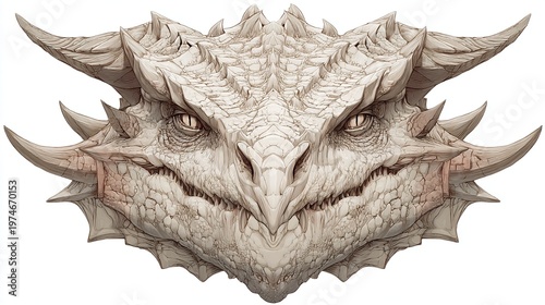Detailed fantasy dragon head with sharp spikes and textured scales