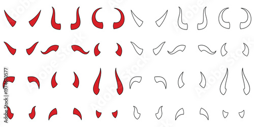 Hand-drawn cartoon and doodle set of devil horns on a white background.